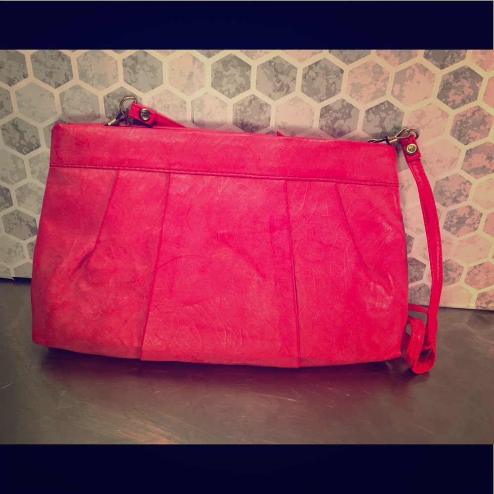 Vtg 80s Red Vegan Leather Wristlet Purse